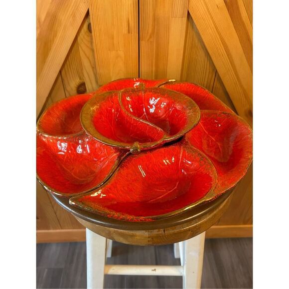 Vintage Lazy Susan California pottery 725 chip and dip set (8762)￼ - Picture 2 of 8